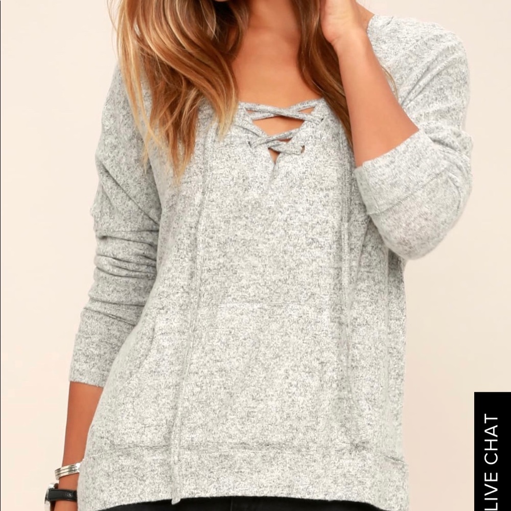Lulus Slow Motion Lace Up Heather Grey Hoodie